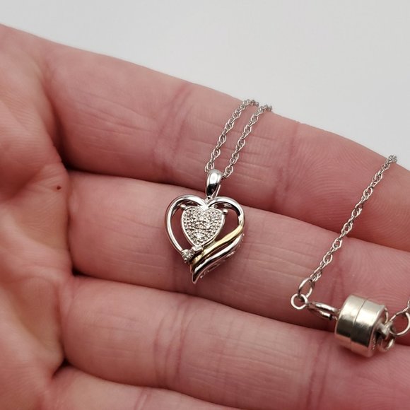 18 Inch 925 Sterling Silver Genuine Diamonds And 14K Gold Accent Necklace - Picture 4 of 8